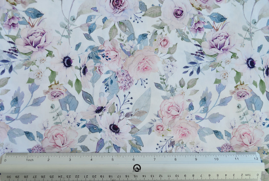 White Floral Custom Print 100% Cotton