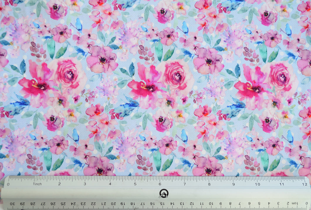 Pink Floral on Polka Dot Custom Print 100% Cotton