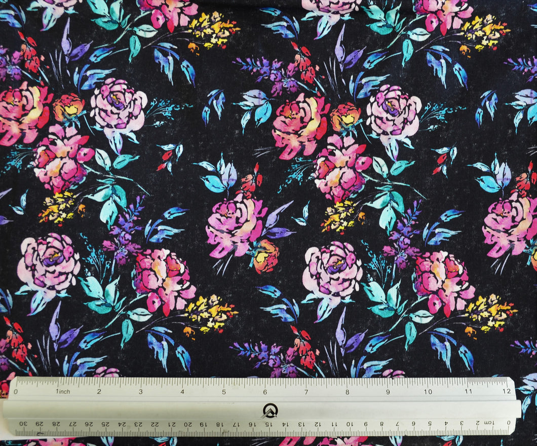 Watercolour Floral Black Custom Print 100% Cotton