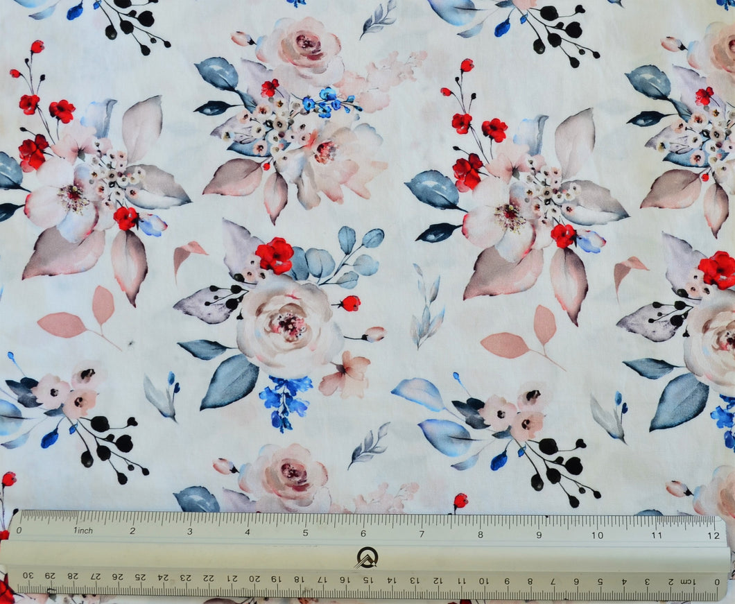 Blue Floral Custom Print 100% Cotton