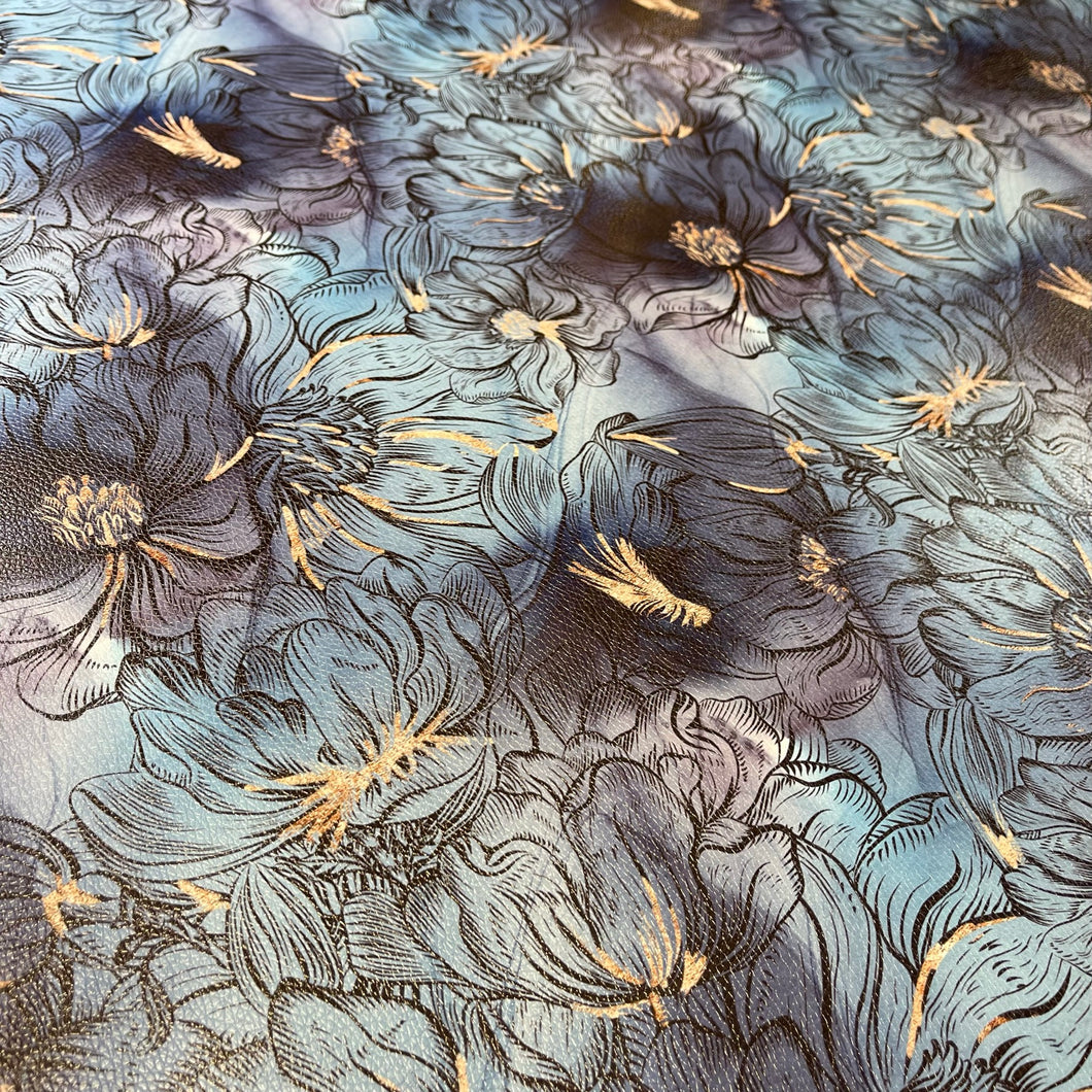 Black Blue Gold Floral Custom Print VINYL (Knit)