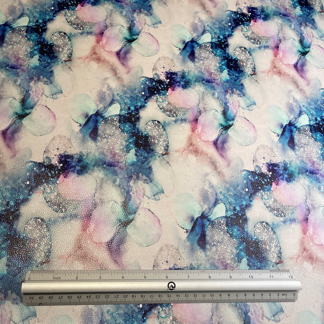Blue Silver Alcohol Ink Glitter Custom Print VINYL (Knit)