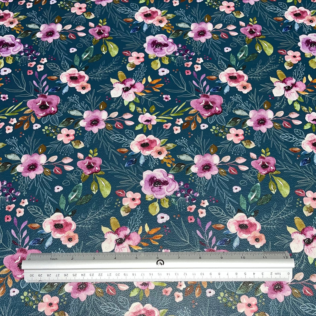 Teal Forest Flowers Custom Print VINYL (Knit)