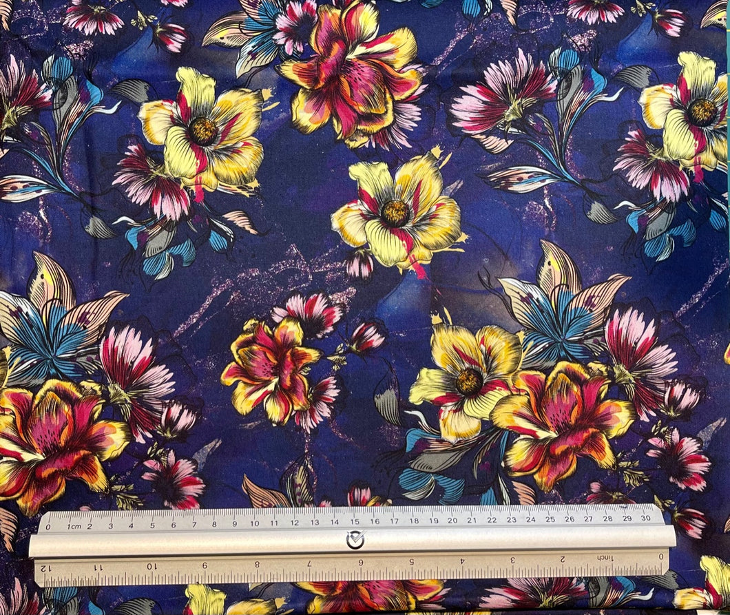 Dark Navy Floral Custom Print 100% Cotton
