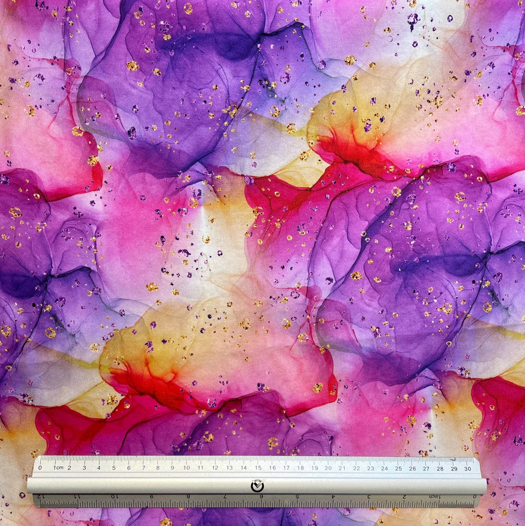 Red Purple Alcohol Ink Glitter Custom Print 100% Cotton