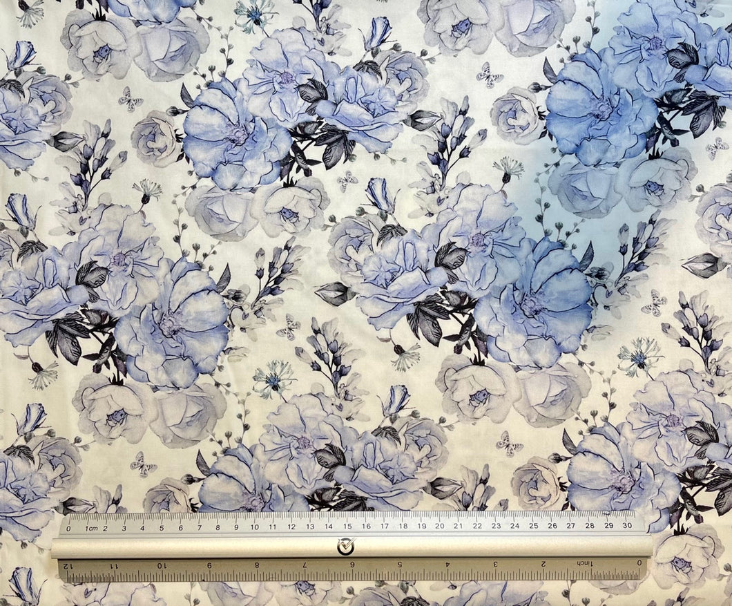 Blue Floral Custom Print 100% Cotton