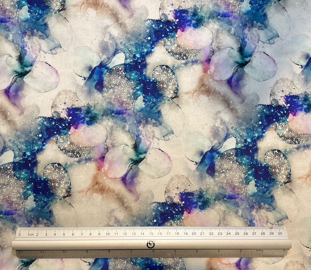 Blue Alcohol Ink Glitter Custom Print 100% Cotton