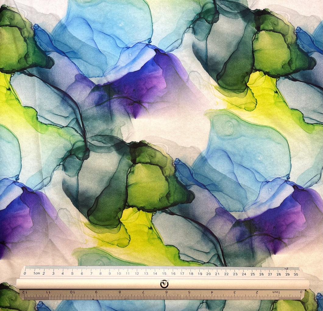 Blue Green Purple Alcohol Ink Custom Print 100% Cotton
