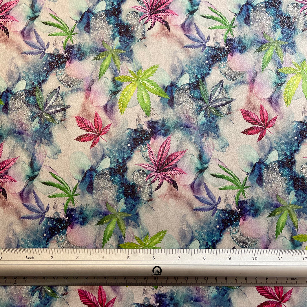 Cannabis Blue Silver Alcohol Ink Glitter Custom Print VINYL (Woven)