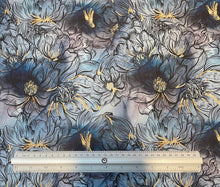 Load image into Gallery viewer, Black Blue Gold Floral Custom Print 100% Cotton
