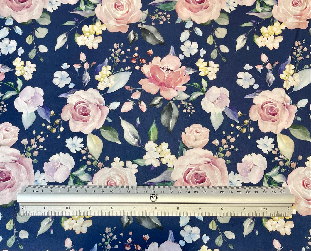 Gentle Floral on Navy Custom Print 100% Cotton