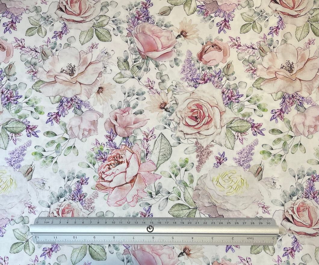 Watercolour Roses Floral Custom Print 100% Cotton