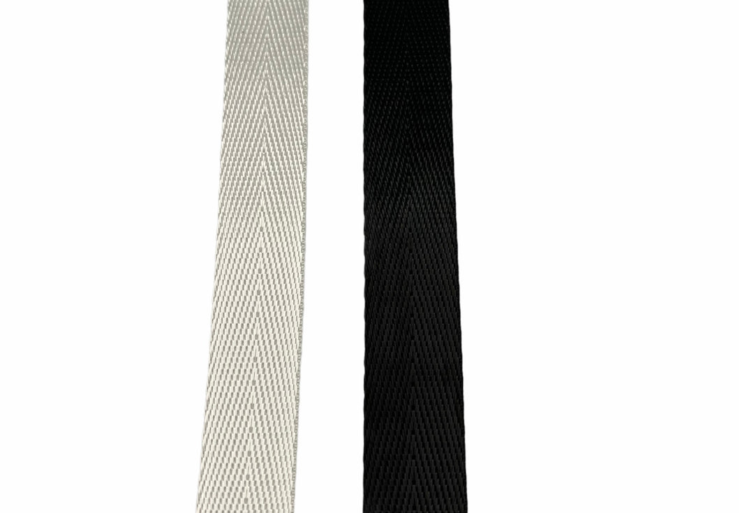 Nylon Herringbone Webbing - White and Black  3/4 inch (20mm) 1 inch (26mm)