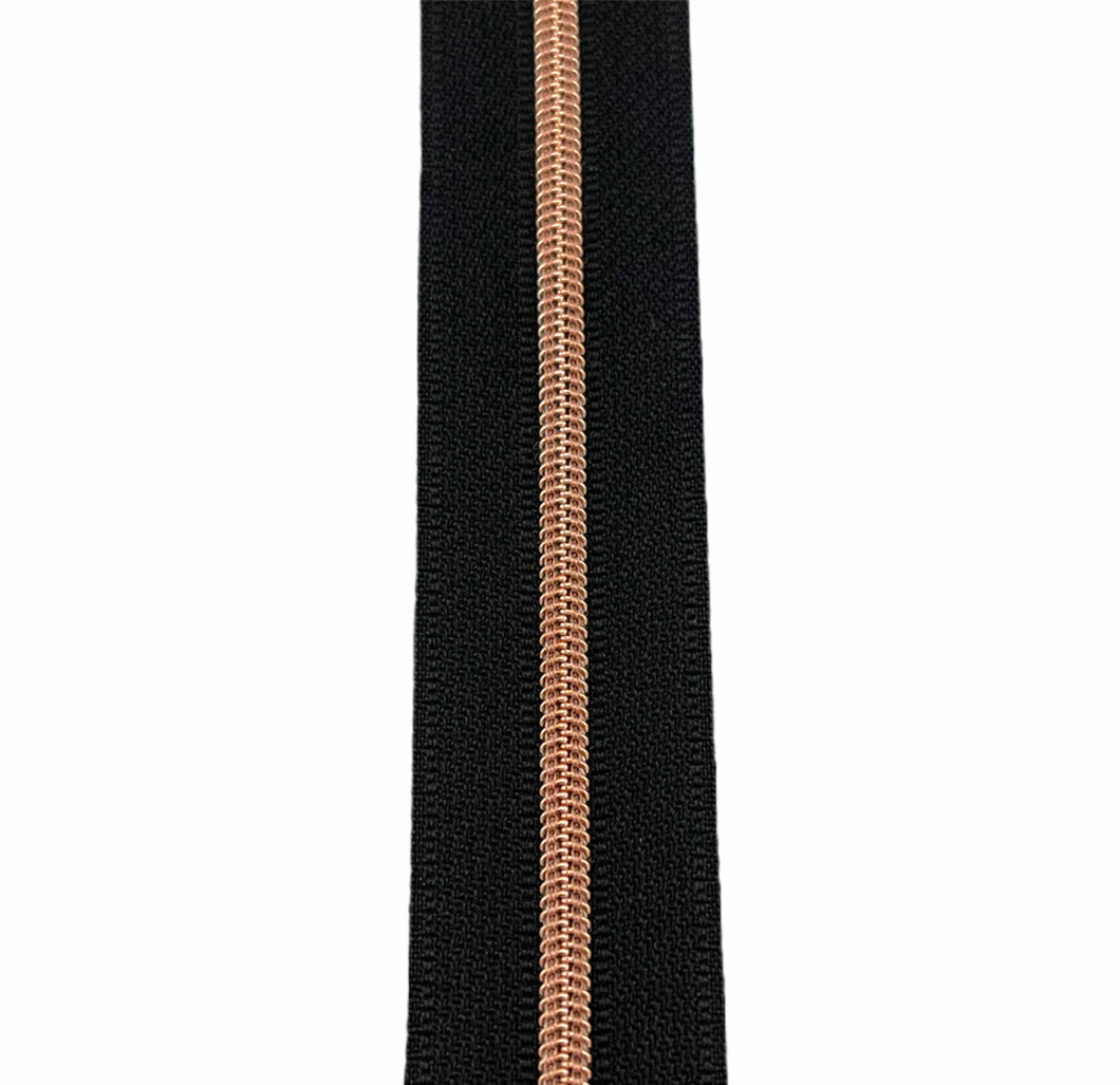 #3 Nylon Zipper Tape - black rose gold - by the yard