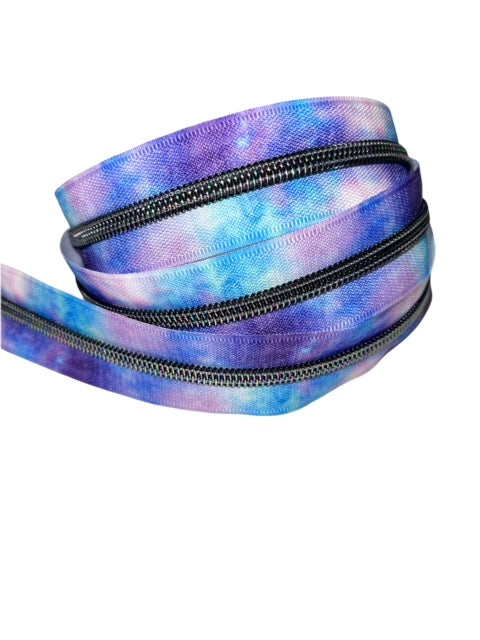 #5 Nylon Zipper Tape - Galaxy Rainbow Glimmer- by the yard