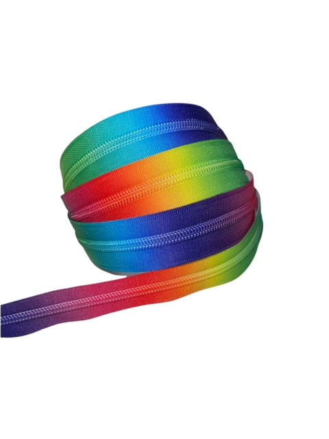 #5 Nylon Zipper Tape - Bright Rainbow - by the yard