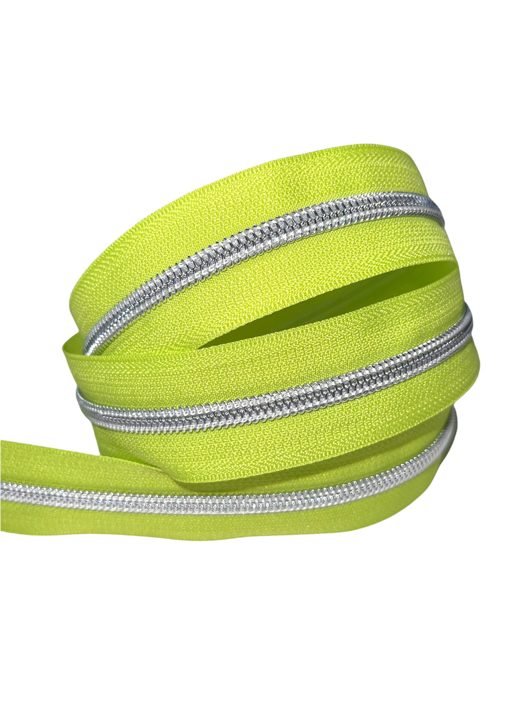 #5 Nylon Zipper Tape - Neon Green Silver - by the yard