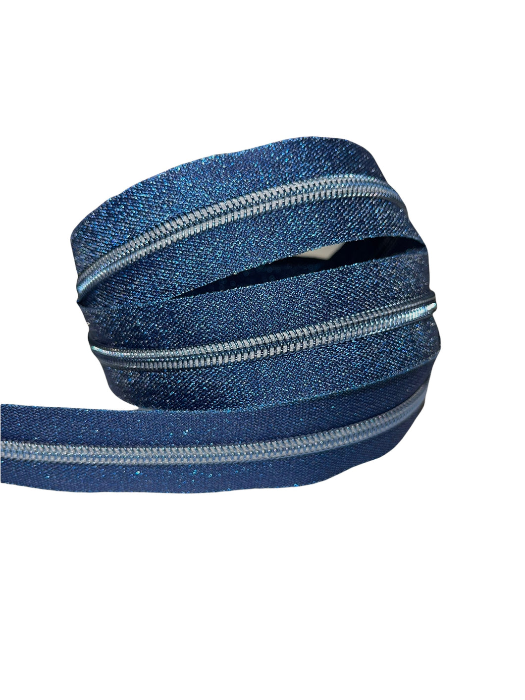 #5 Metallic Nylon Zipper Tape - Blue - by the yard