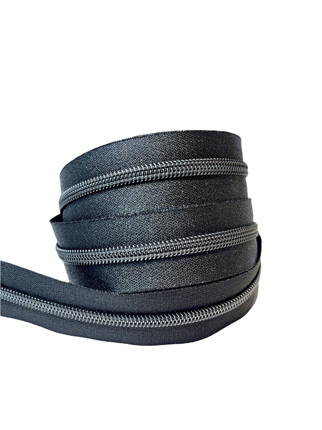 #5 Metallic Nylon Zipper Tape - Black - by the yard