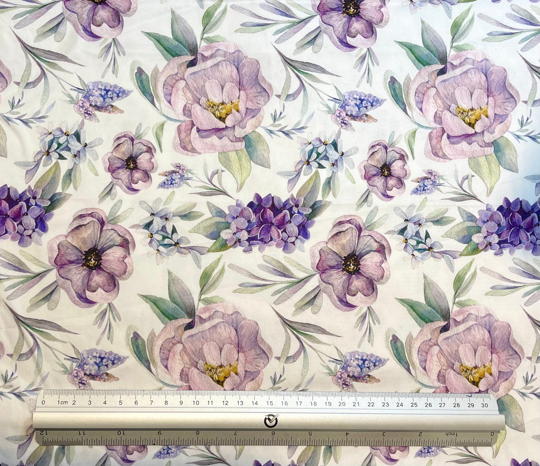 Purple Anemone Hydrangea Floral Custom Print 100% Cotton