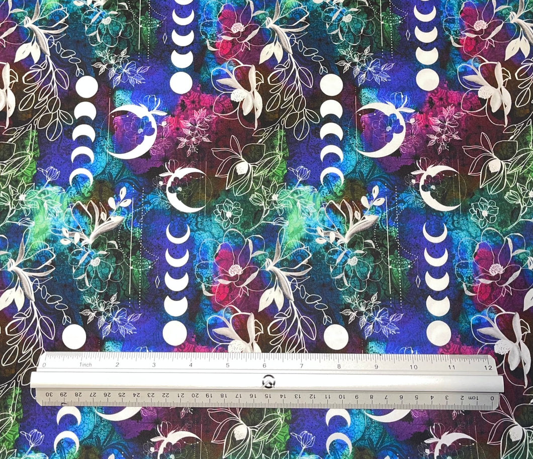 Moon and Floral Dark Custom Print 100% Cotton