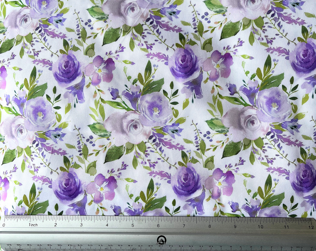 Purple Floral Custom Print 100% Cotton